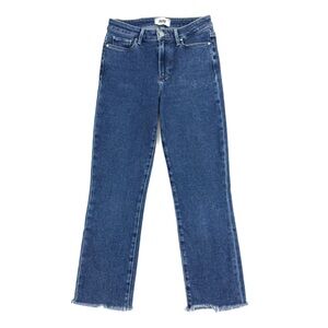 Paige Cindy High Rise Cropped Straight Jeans In Imperial Tuned Hem Denim